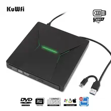 KuWfi USB 3.0 Type C Portable High-Speed DVD+/RW Burner With Colorful Light DVD Dirve Player For Macbook/Window OS Computer