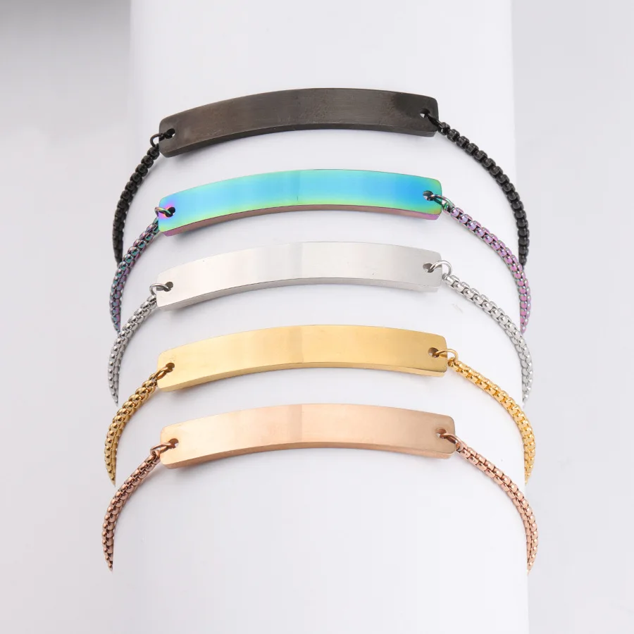 Серебряный/золотой/розовое золото/черный браслет из нержавеющей стали для гравировки металлической пластины Регулируемая цепочка зеркальная полировка 10 шт