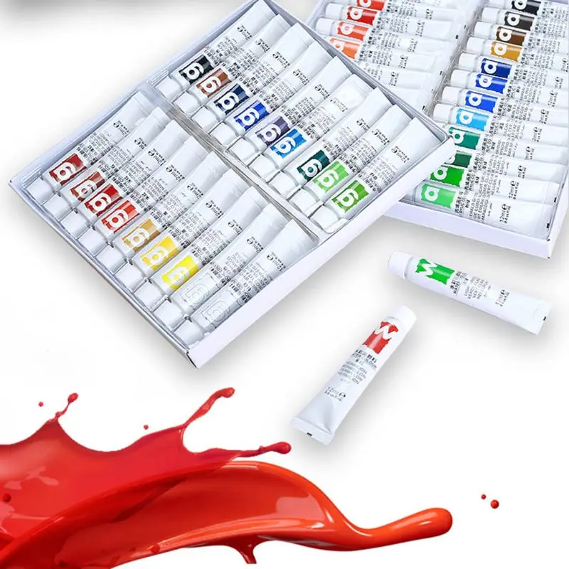

12/24 Colors Professional Acrylic Paints Brush Set 12ml Tubes Artist Drawing Painting Pigment Hand Painted Wall Paint DIY