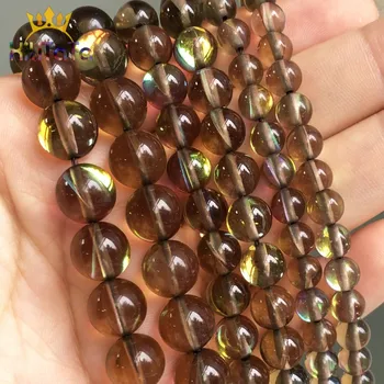 

Brown Austria Crystal Glitter Moonstone Beads Round Loose Spacer Beads For Jewelry Making DIY Chrams Necklace Bracelet 6/8/10mm