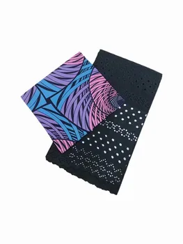 

Latest 3Y African real ankara print wax fabric with 2.5Y black cotton lace fabric for sewing dress set WWC18