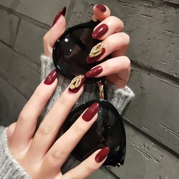 

Newly 24pcs Faux Nail 3D Wine Red Diamond Wedding False Fake Nail Bridal Nails Care CLA88