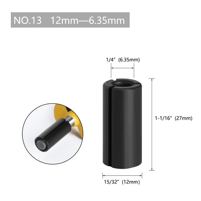 LA VIE 1pc CNC Router Bit High Precision Adapter Collet Milling Cutter Tool Adapters Holder 6mm 6.35mm 8mm 10mm 12mm 12.7mm 4001 NO.13 12x6.35