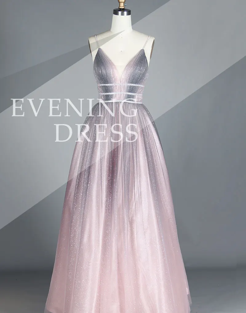 2019 Формальное вечернее длинное платье для женщин розовый градиент сексуальные платья с v-образным вырезом без рукавов Роскошные фатиновые