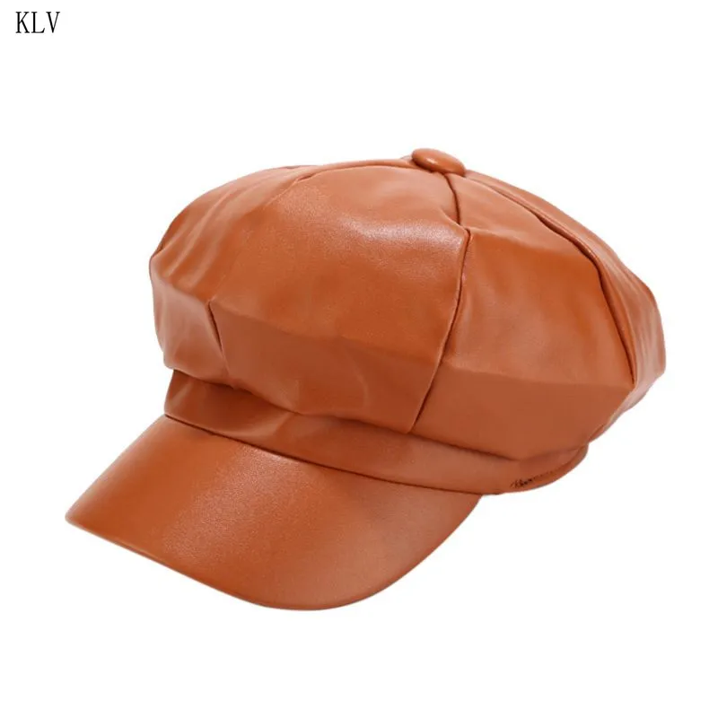 Новая восьмиугольная кепка из искусственной кожи, женская классическая ретро простая Кепка, шапки для отдыха на открытом воздухе
