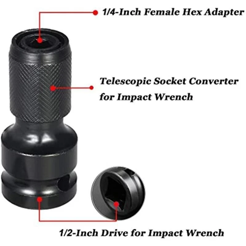 Hot 1/2 inch Square To 1/4 inch Hex Ratchet Socket Wrench Socket Adapter Spanner Set Drive Converter Impact Tool Hand Tool Set