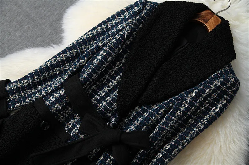 Runway Fashion Winter Tweed Woolen Jackets and Coats Women Elegant Lady Lace Up Vintage Long Wool Blend Overcoat Outerwear