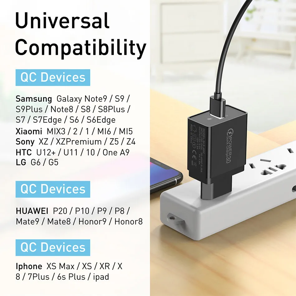 USLION 3A EU Plug USB зарядное устройство Быстрая зарядка 3,0 быстрый мобильный телефон настенные зарядные устройства для iPhone XS X 8 7 samsung Note 9 S9 S10 huawei