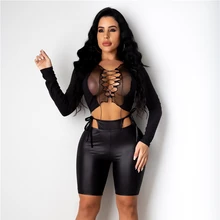 Best Price New Women's Hollow Solid Color Top Long Sleeve V-neck Tulle Short T-shirt Sexy 2020 Lady Autumn Party Wear Best Price New Women's Hollow Solid Color Top Long Sleeve V-neck Tulle Short T-shirt Sexy 2020 Lady Autumn Party Wear