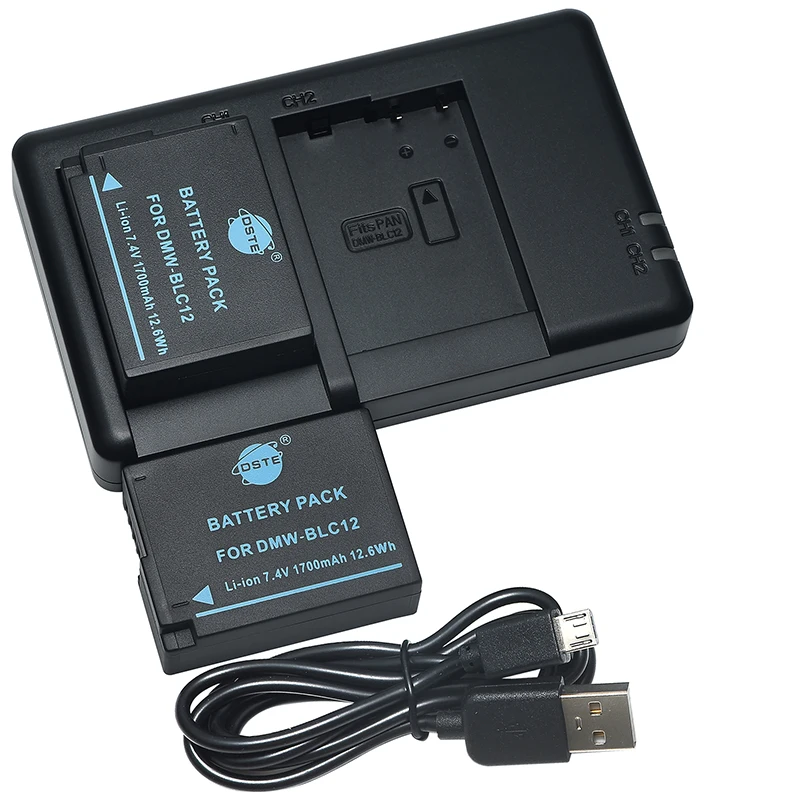 2 шт. 1700 мАч 7,4 V DSTE DMW-BLC12 BLC12E BLC12PP BP-DC12 Батарея Зарядное устройство для цифрового фотоаппарата Panasonic Lumix FZ1000 FZ200 FZ300 G5 G6 G7 GH2 GX8 - Цвет: 2Battery1Charger