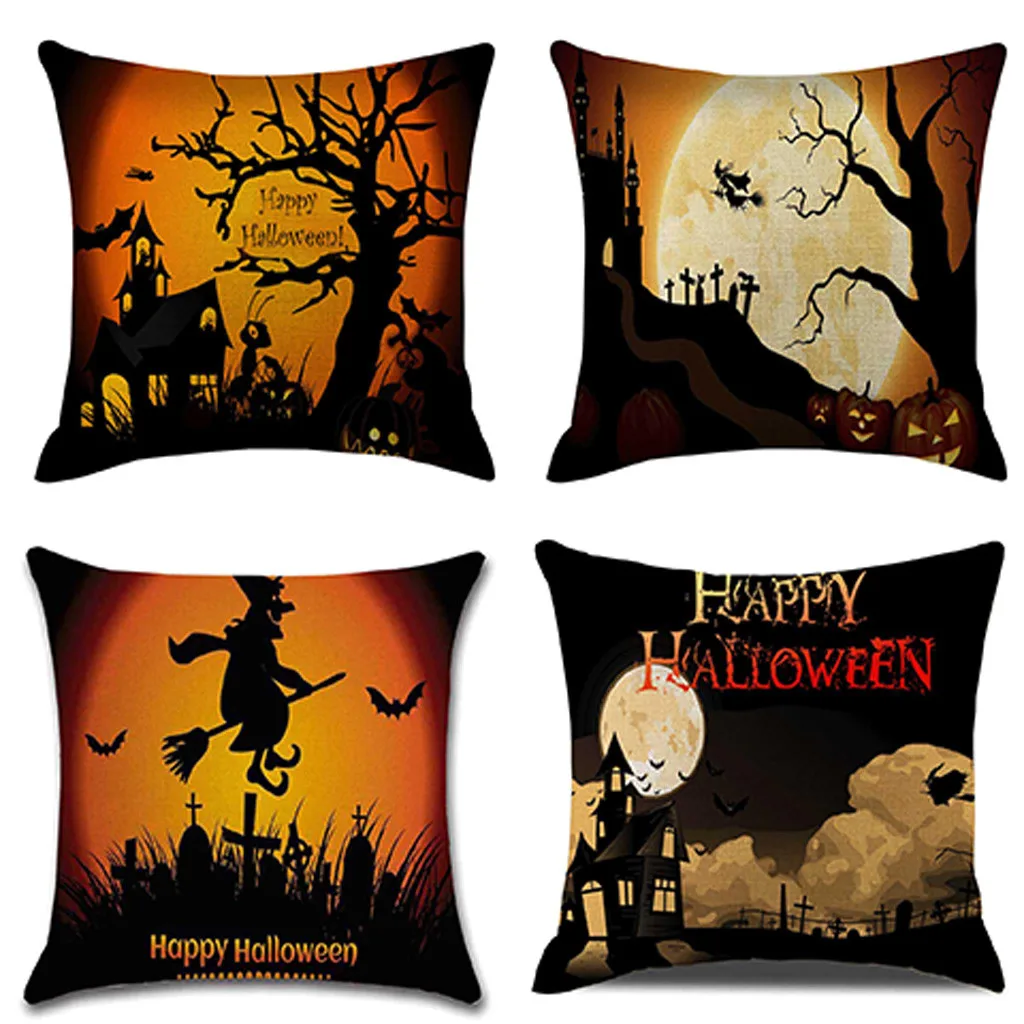 4PCS Halloween Throw Pillow Case Trick or Treat Creative Decorative Pillowcase Halloween Demon Printing Pillow Case kussensloop - Цвет: H