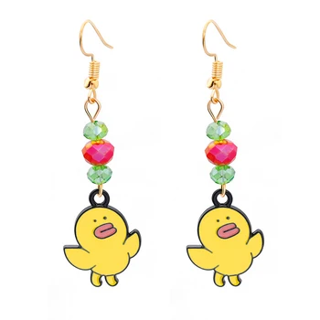 

12pcs/lot New cute rhinestone winged yellow duck metal earrings party gifts