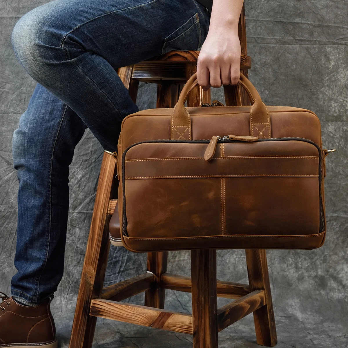 Best  MHAUE genuine leather men handbag business messenger shoulder bag 15.6 inch laptop bag computer han