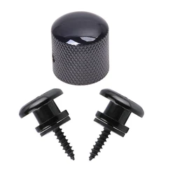1X Black Electric Guitar Volume Tone Control Knob & 2Pcs Mushroom Head Guitar Strap Buttons Strap Black