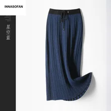 Горячая Распродажа, INNASOFAN, теплая вязаная юбка для женщин, Осень-зима, плиссированная длинная юбка, высокая талия, модная, высокая, шикарная юбка