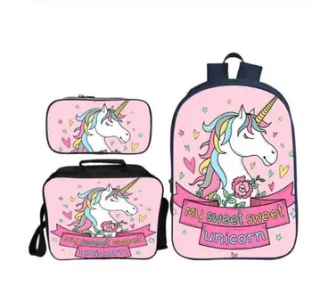 

3pcs/set Children Cartoon Unicorn Printing Backpack Students Book Bag Bagpack Kids School Bag for Teenager Girls