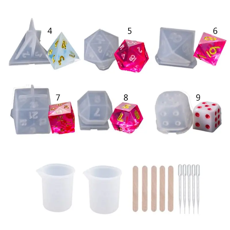 

DIY Crystal Epoxy Mold Dice Fillet Shape Multi-spec Digital Game High Mirror Silicone Mould for UV Resin Jjewelry Making Tools
