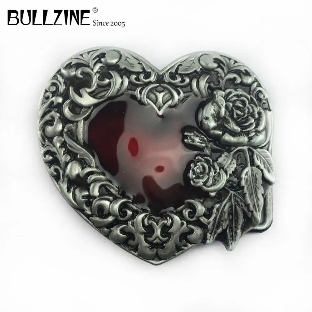 Пряжка ремня Bullzine в форме сердца с красной эмалью и оловянной отделкой|belt buckle|heart