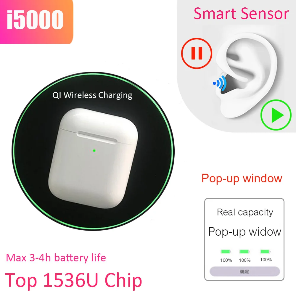 I5000 TWS 1:1 Arie 2 беспроводной Bluetooth умный датчик 1536U для ios13 iPhone11 PK H1 чип i30 i60 i2000 i500 i1000 tws
