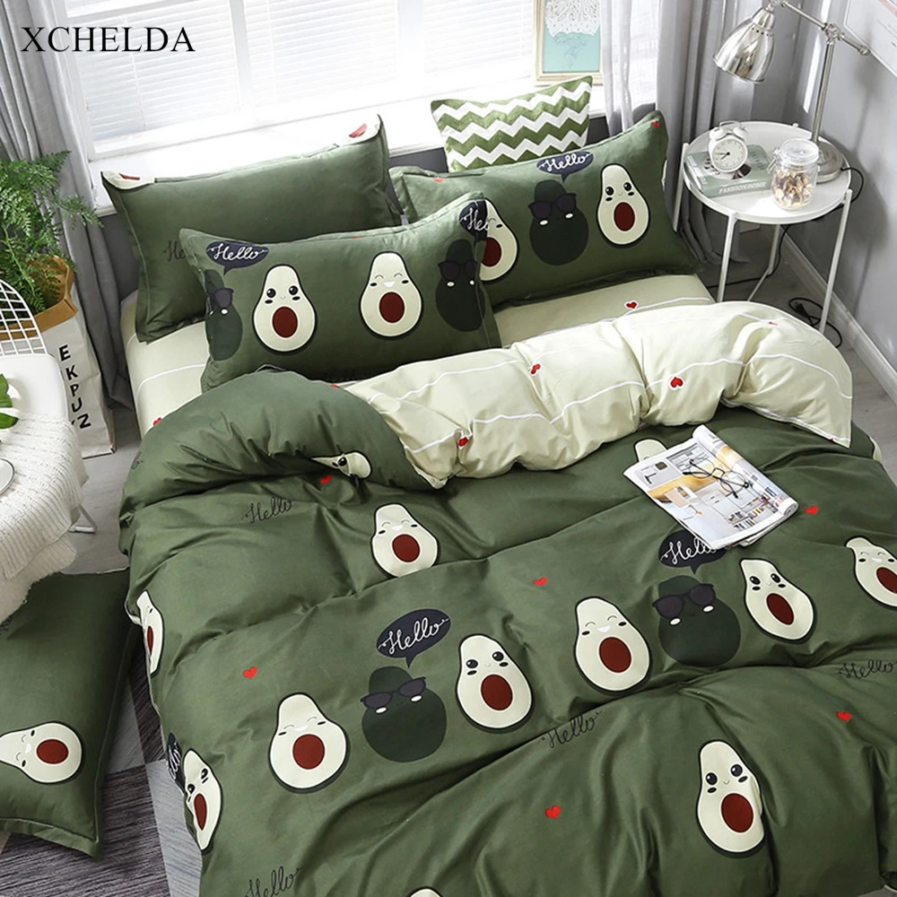 Green Bedding Set Double Queen King Size Comforter Duvet Cover Bed Sheet set kawaii Avocado Cotton Children linens Home Textile