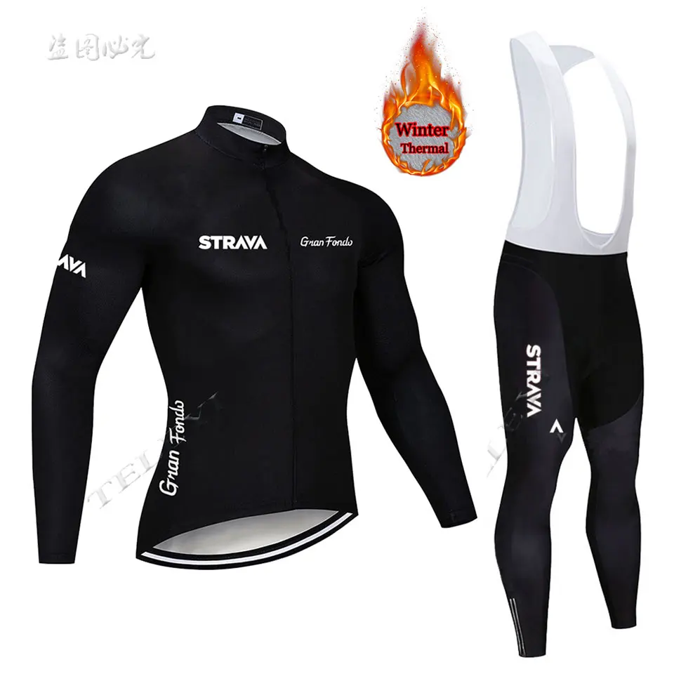 STRAVA команда Велоспорт Джерси велосипед брюки набор Ropa Ciclismo мужские зимние термо флис pro трикотаж для велосипедистов Майо Одежда - Цвет: 2