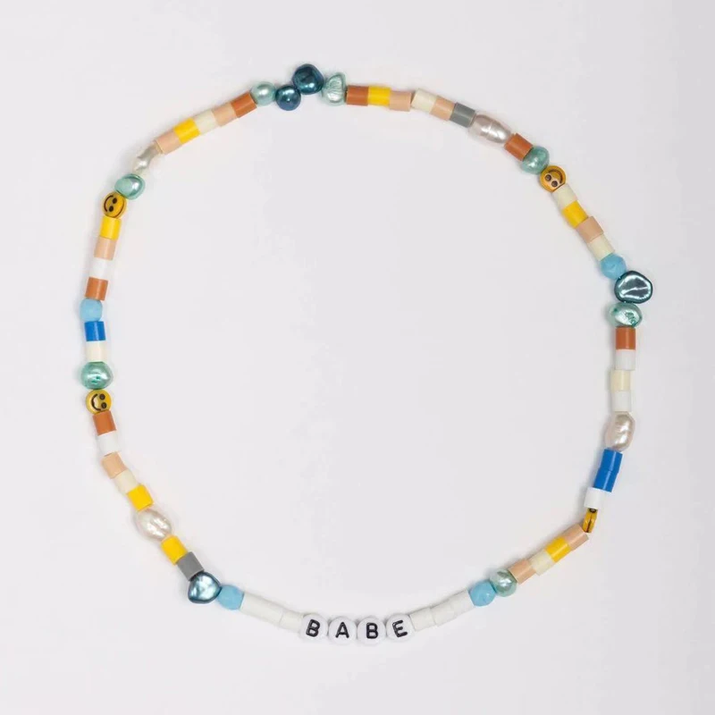 necklace Ожерелье из оргстекла с натуральным жемчугом, богемное женское ожерелье, браслет из бисера, браслет для женщин, Пляжная бижутерия, модный браслет с радугой - Окраска металла: necklace