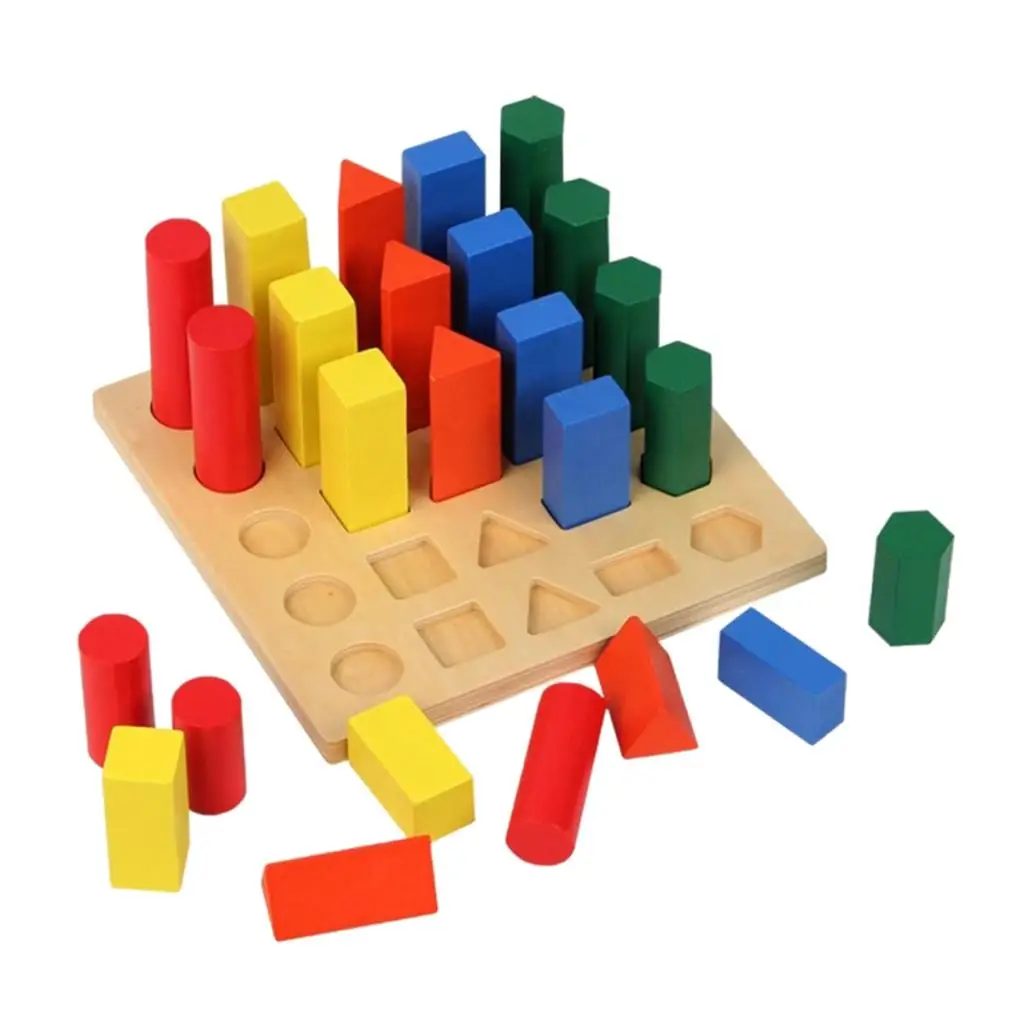 Wooden Geometric Pillars Ladder Blocks, Montessori Materials Shape Sorter Toy, Early Learning & Educational Tools