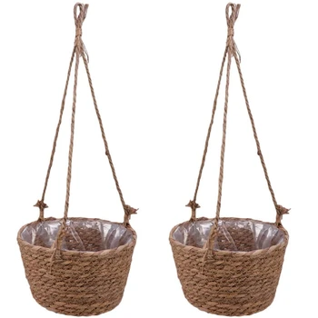 

2Pcs Hanging Planter Basket Straw Weave Plant Hangers Flower Plant Pots for Flower Arrangement Indoor Outdoor Home Decor