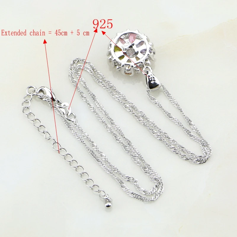 925 Silver Jewelry Flower Multi-color stones Jewelry Sets For Women Wedding Earrings/Pendant/Necklace/Rings - 6