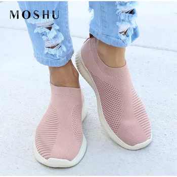 

Sneakers Women Walking Breathable Mesh Flats Female Plus Size Stretch Knitted Spring Flat Shoes Vulcanize Shoes Tenis Feminino