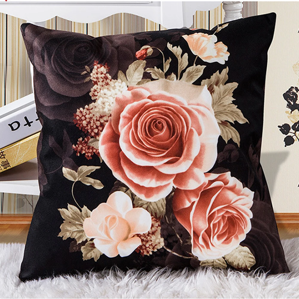 45cm X 45cm Vintage Rose Throw Pillow Case Car Sofa Shell Home Decoration - Цвет: Black
