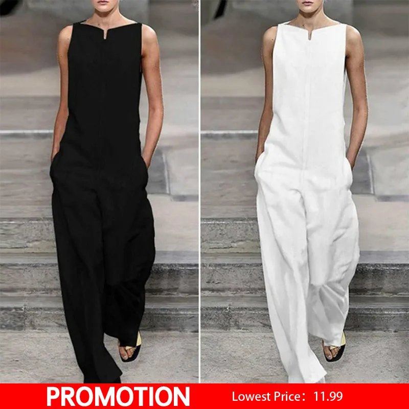 

Women's Sleeveless Wide Leg Jumpsuit Romper White Slash Neck Loose Jumpsuits Women 2019 Summer NEW Streetwear Overalls Woman XL