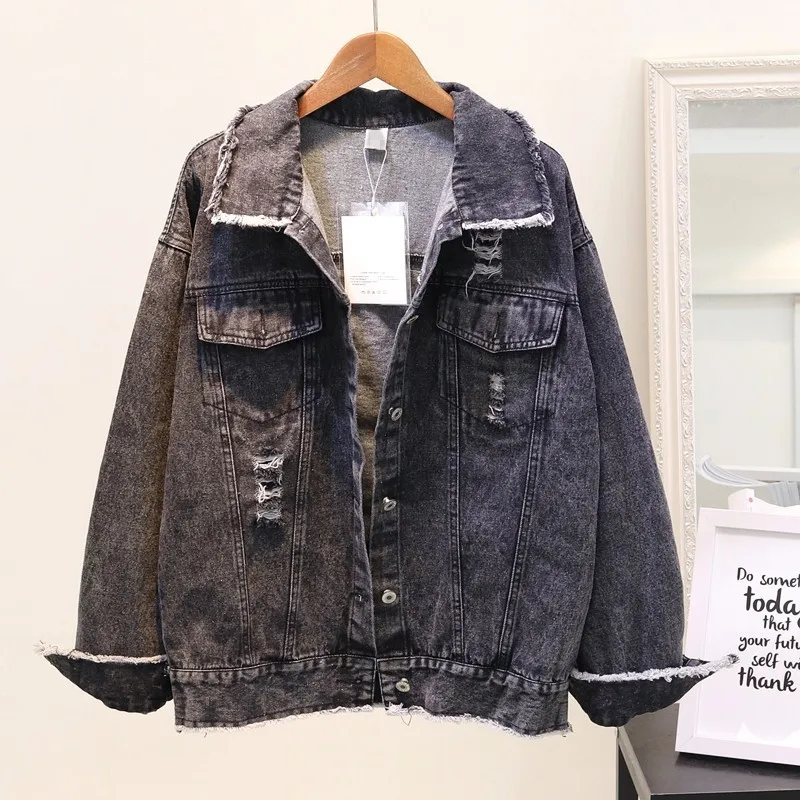 

New Top Quality Heavy Work Beauty Embroidery Sequins Cazadoras Vaqueras Mujer Harajuka Casual Loose Ripped Female Jeans Jackets