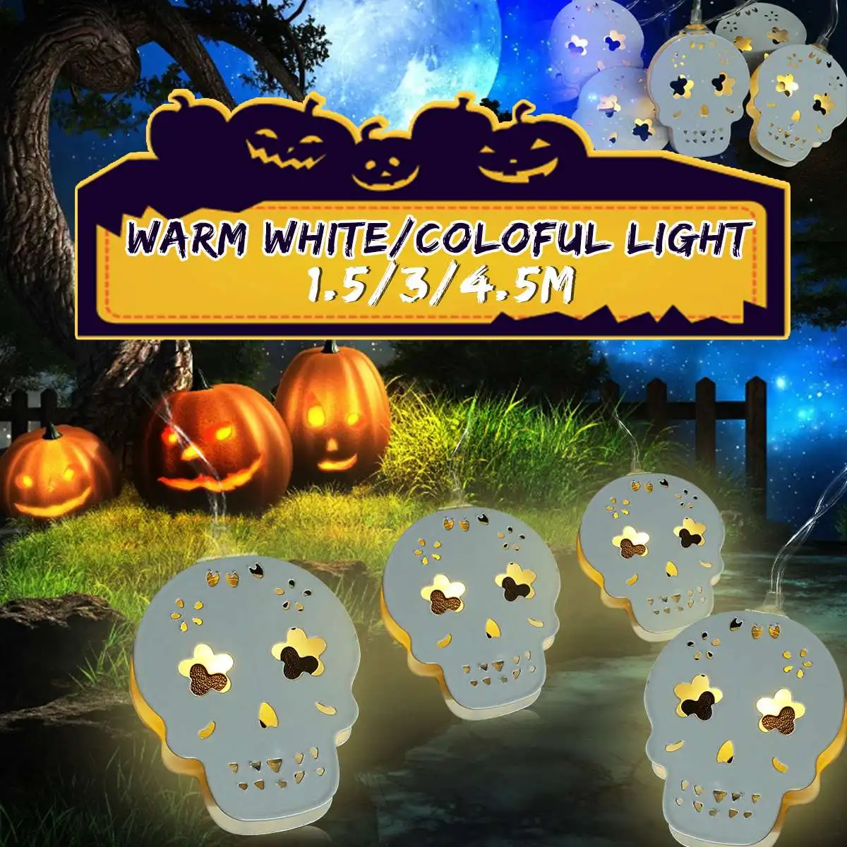 

Smuxi 1.5m/3m/4.5m Halloween Skeleton String Light LED Bulb Lamp Colorful Warm Light IP43 Holiday Lighting Strings Home Decor