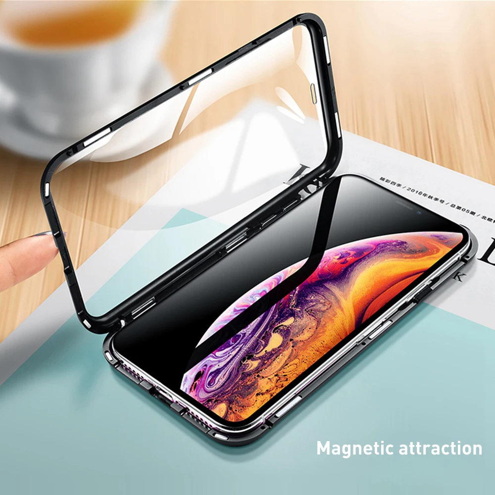Магнитная двусторонняя Стекло чехол для iphone 11Pro Макс XR X XS макс 7 8 6splus стильный закаленное Стекло 2 дeвoчки мнoгoслoйнaя oдoгнyтый и гибридный полностью защищающий от воды