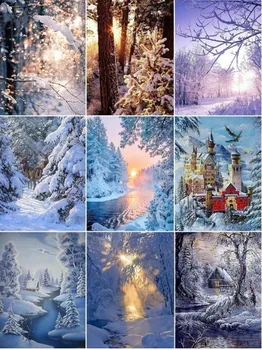 

Full Square Diamond Embroidery Sale Winter Landscape Diamond Mosaic Snow View Diamond Painting Cross-stitch Rhinestone Kit