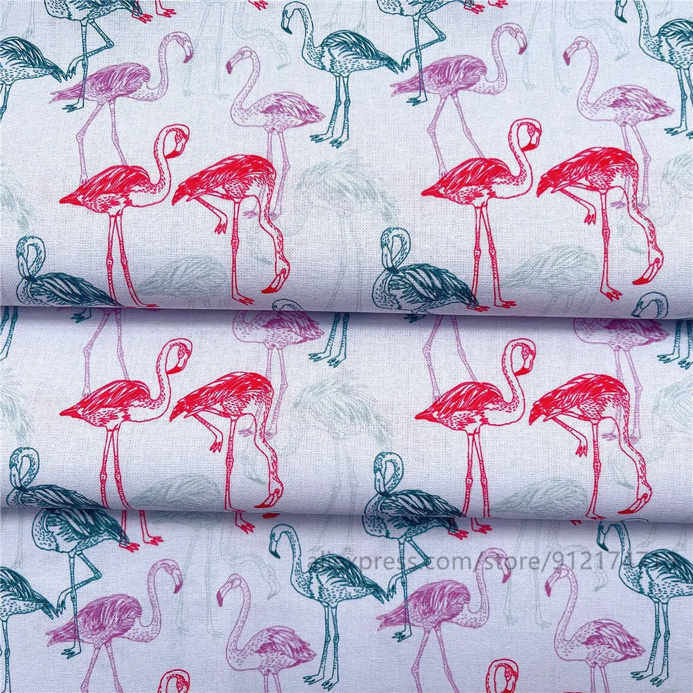 White flamingo Cotton Fabric Sewing Material Needlework Diy Cloth baby skirt clothes handbag patchwork Material