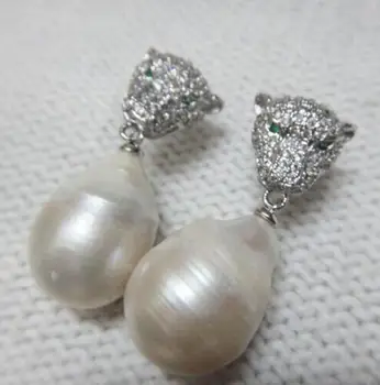 

Free shipping PAIR ABOUT 18.239x14x12MM ENORMOUS WHITE KASUMI FW BAROQUE PEARL EARRING 925 silver
