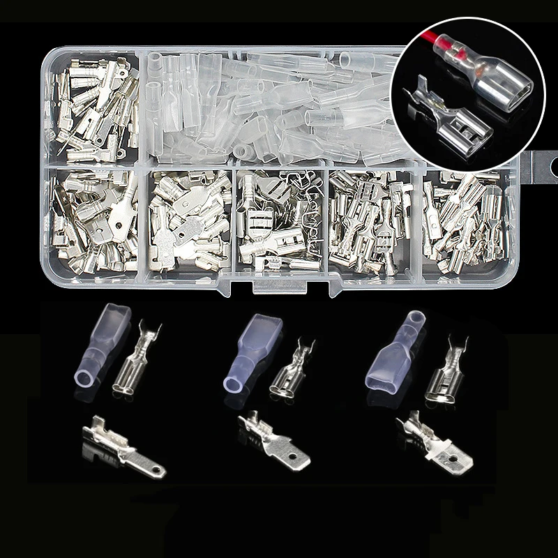 

270pcs/180pcs/600pcs Male And Female Wire Spade Connector Wire Crimp Terminal Block Set 2.8mm/4.8mm/6.3mm