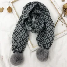 Вязаный шерстяной шарф с принтом для девочек, шарфы для студентов, Осенний шейный платок для мальчиков, зимний теплый детский шарф с помпонами