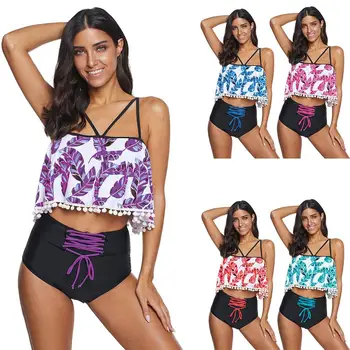 

2020 bikini set sexy swimsuits plus size two pieces swimwear women high-waist bathing suits Plus size swimming beachwear S-5XL