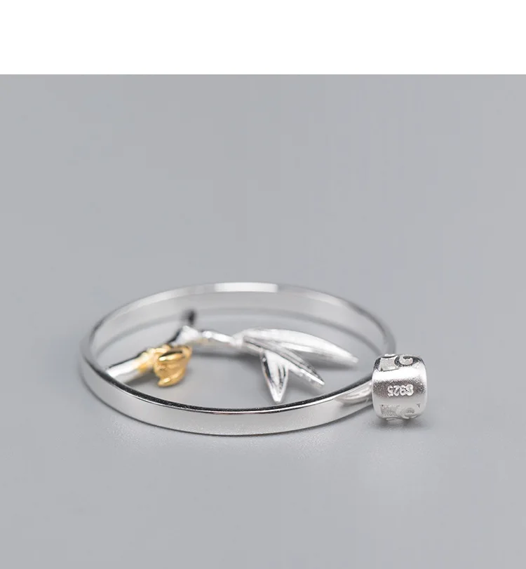 silver Chinese wind bamboo leaf Ladybug Necklace Pendant female antique natural fresh color separation silver jewelry