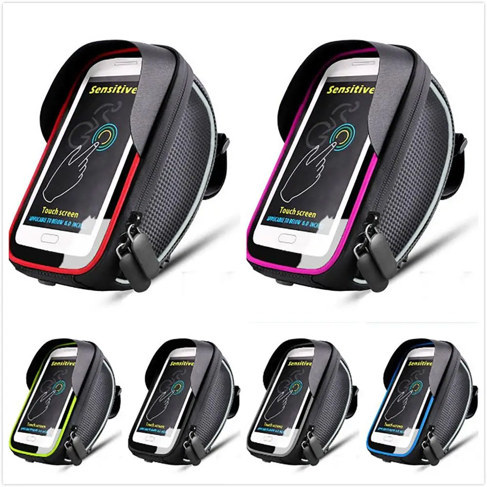 

6.5 Inch Waterproof Touch Screen Outdoor Cycling Bicycle Reflective strip warning Mountain Bike Front Beam Mobile Phone Bag
