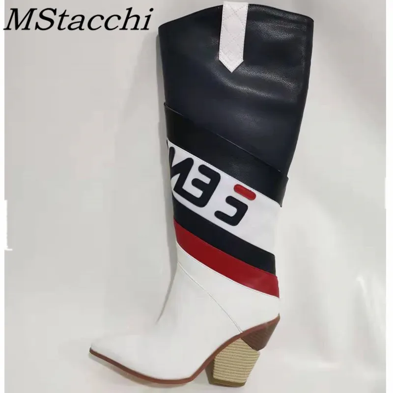 

MStacchi 2020 Women Pointed Toe Boots Women Color Mixing High Heel Shoes Woman Embossing Plaid Runway Botas Mujer Chelsea Boots