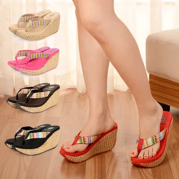 

2020 New Summer Female Slippers Woman Flip Flops Hot Sale Fashion Wedge Heels Pantshoes Female Footwear for Girls