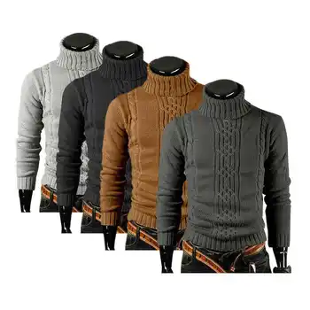 

Men Warm Cardigans Winter Fit Turtleneck Jumper Knitwear Sweater Pullover Slim