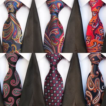 

2020 Paisley Floral Striped Check Silk Ties for Men Business Necktie Red Green Blue Grey Mens Groom Wedding Slim Neckties A083