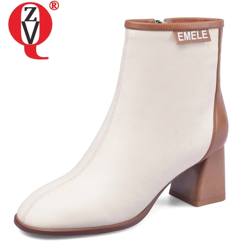 

ZVQ winter new fashion ankle boots outside handmade genuine leather high heels round toe zip plus size women shoes drop shipping