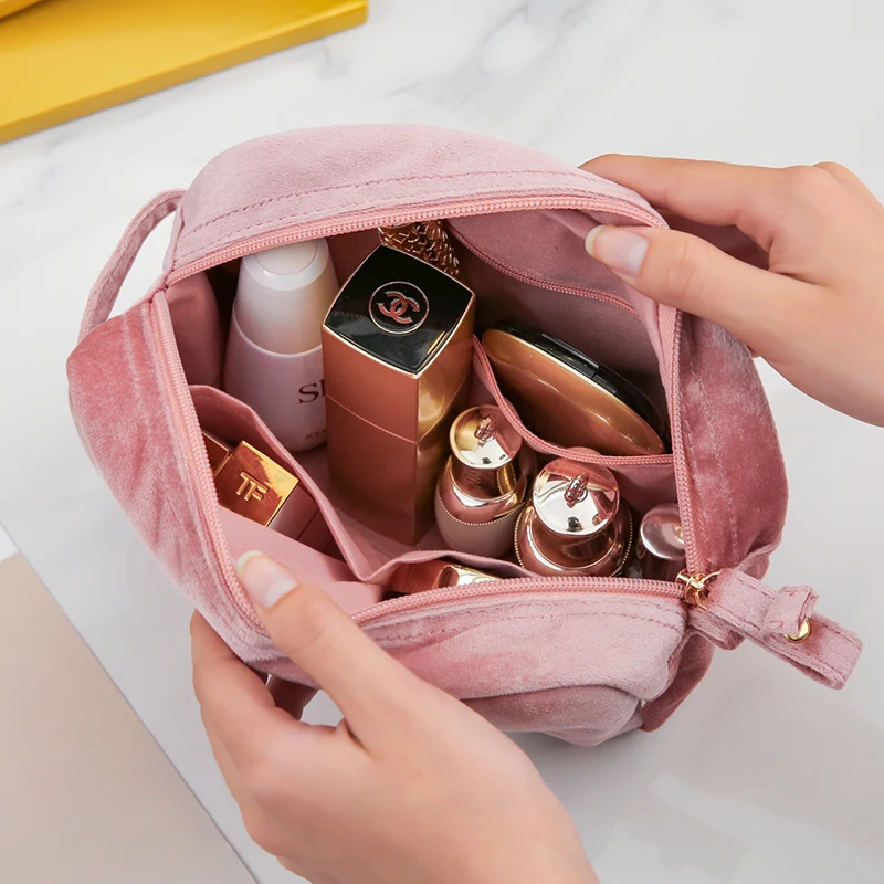 AF розовый ФЛОК бархатные студенческие косметички сумки помады для макияжа Сумки для любви розовые девушки косметики сумки для хранения
