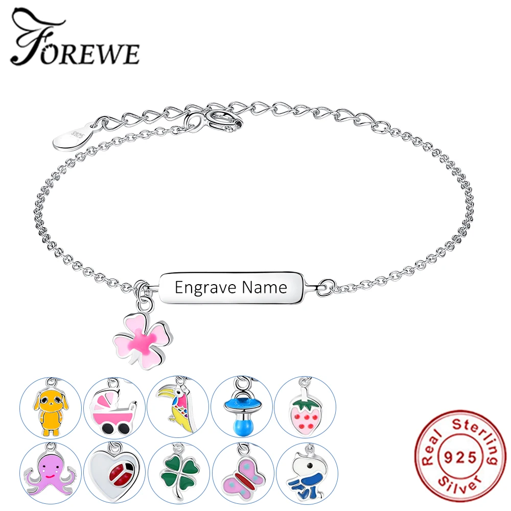 

Free Custom Engraved Name Bracelet Personalized Christmas Jewelry 925 Sterling Silver Chain Bracelets for Kids Children Girls